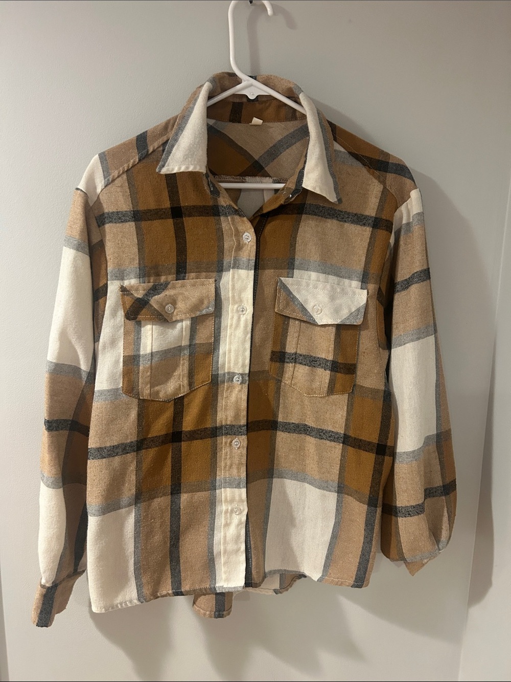 SHEIN Brown & Cream Plaid Shirt